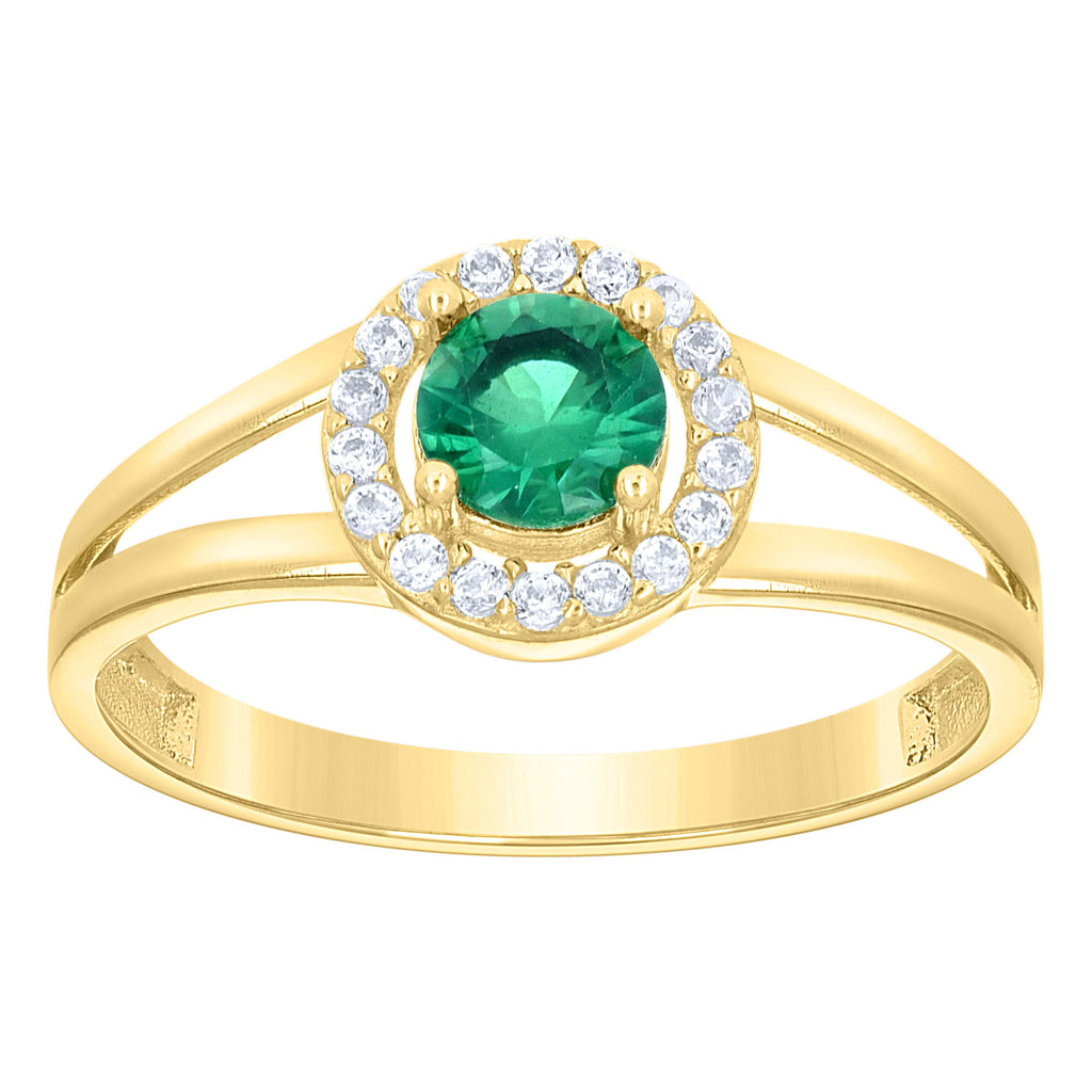 10K Yellow Gold Womens White Green Cubic-Zirconia Fashion Birthstone Ring