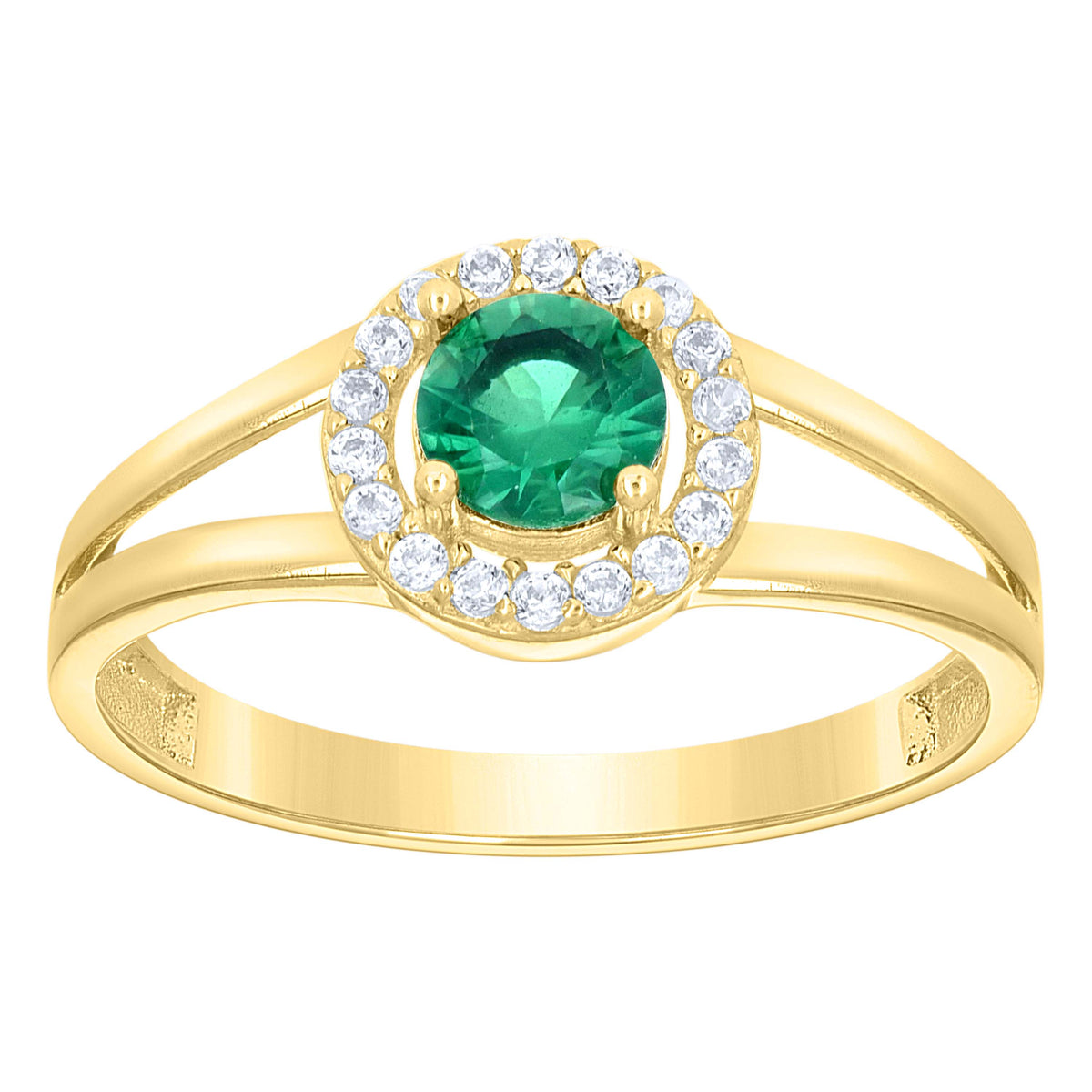 10K Yellow Gold Womens White Green Cubic-Zirconia Fashion Birthstone Ring