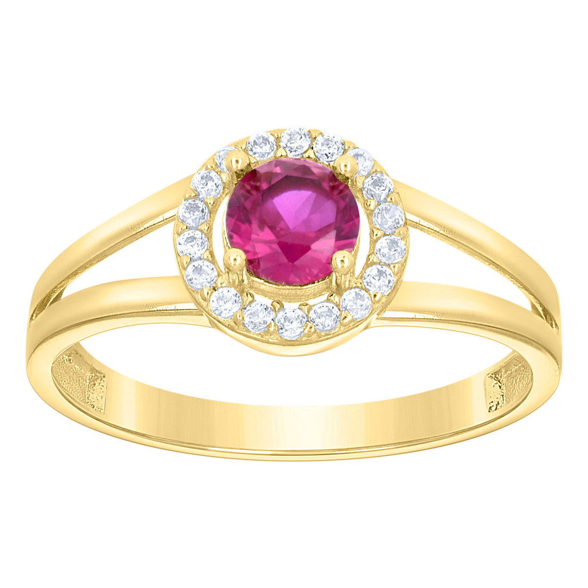 10K Yellow Gold Womens White Pink Cubic-Zirconia Fashion Birthstone Ring