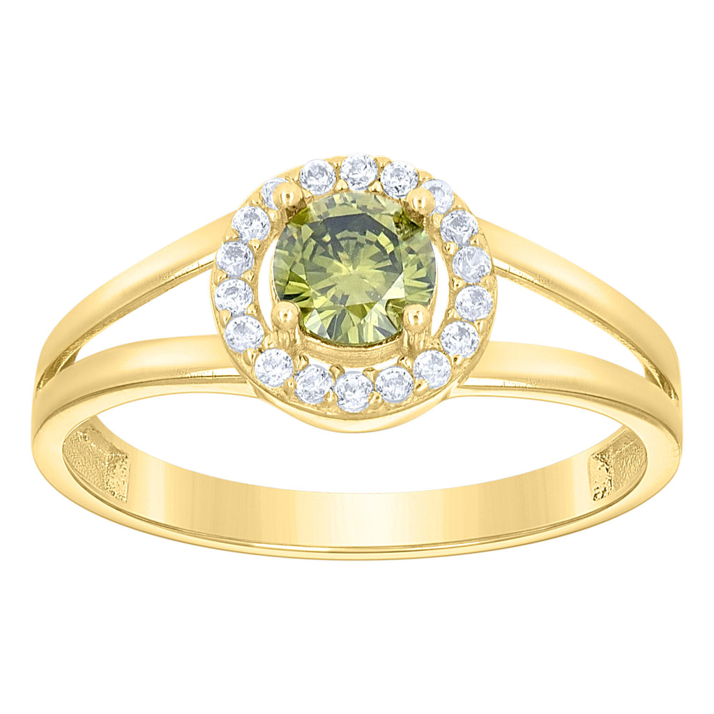 10K Yellow Gold Womens White Green Cubic-Zirconia Fashion Birthstone Ring