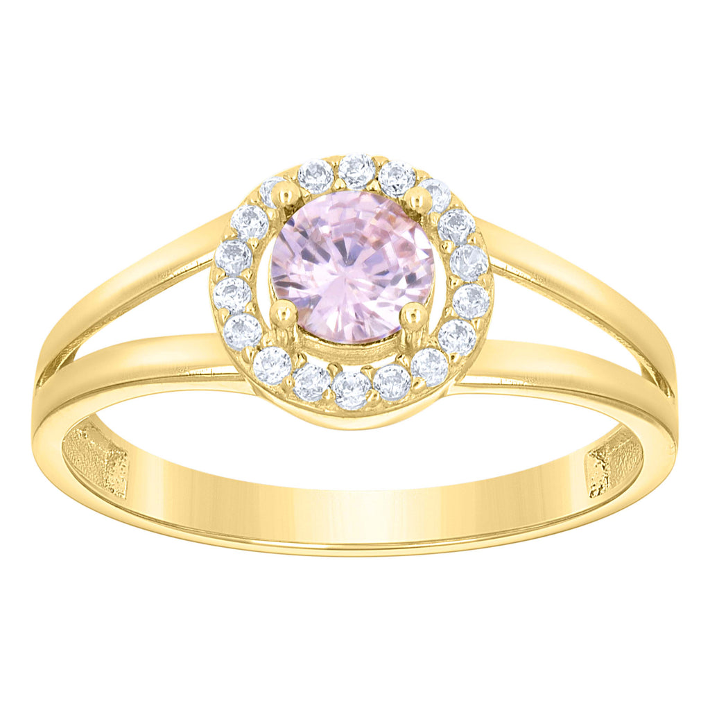 10K Yellow Gold Womens White Pink Cubic-Zirconia Fashion Birthstone Ring