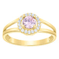 10K Yellow Gold Womens White Pink Cubic-Zirconia Fashion Birthstone Ring