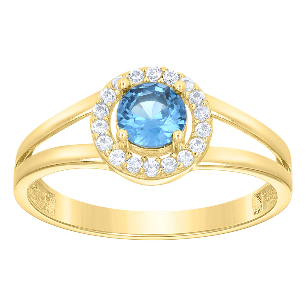 10K Yellow Gold Womens White Blue Cubic-Zirconia Fashion Birthstone Ring