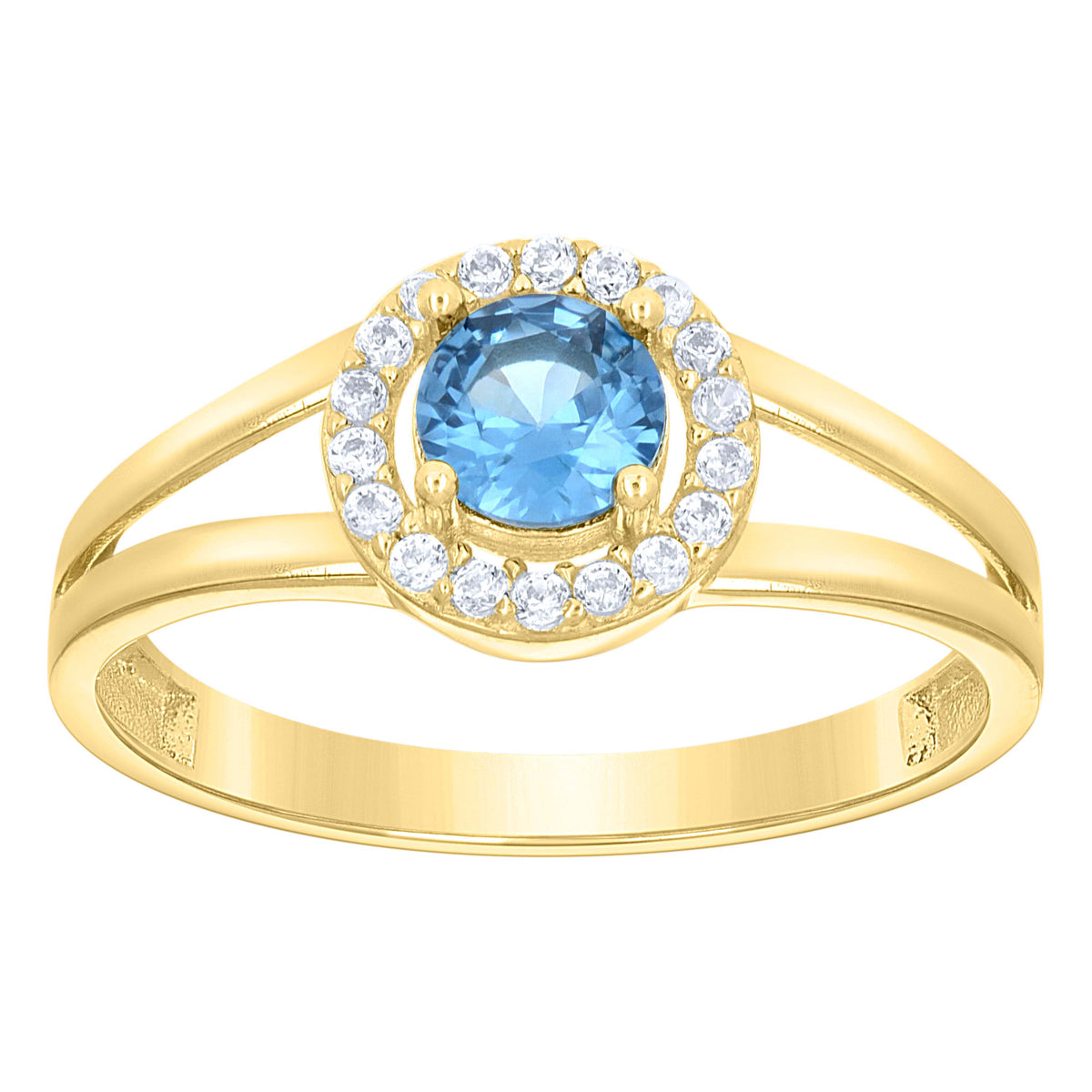 10K Yellow Gold Womens White Blue Cubic-Zirconia Fashion Birthstone Ring
