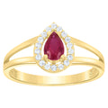 10K Yellow Gold Womens Round Pear White Red Cubic-Zirconia Teardrop Birthstone Ring