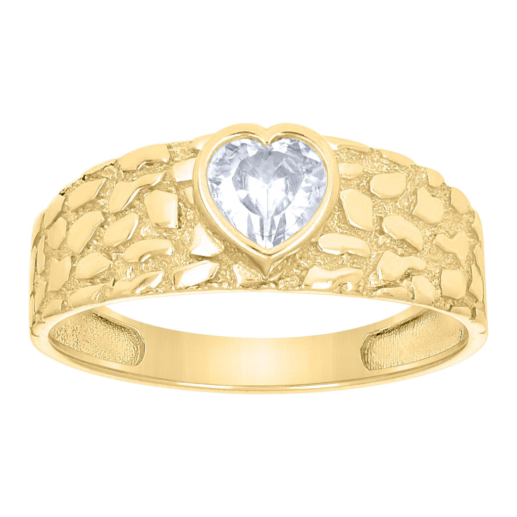 10K Yellow Gold Women Heart Cubic-Zirconia Nugget Heart Ring