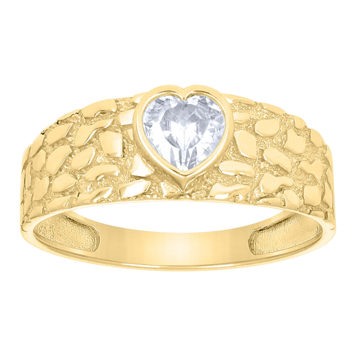 10K Yellow Gold Women Heart Cubic-Zirconia Nugget Heart Ring