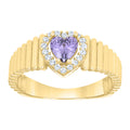 10K Yellow Gold Womens Round Heart White Purple Cubic-Zirconia Heart Birthstone Ring