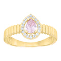 10K Yellow Gold Womens Round Pear White Pink Cubic-Zirconia Teardrop Birthstone Ring