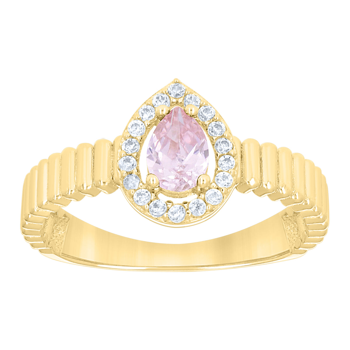 10K Yellow Gold Womens Round Pear White Pink Cubic-Zirconia Teardrop Birthstone Ring