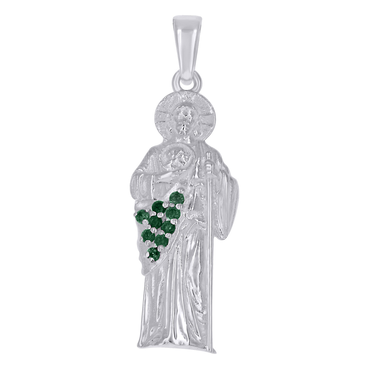 925 Sterling Silver Unisex Green Cubic-Zirconia St. Jude Religious Charm Pendant