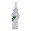 925 Sterling Silver Unisex Green Cubic-Zirconia St. Jude Religious Charm Pendant