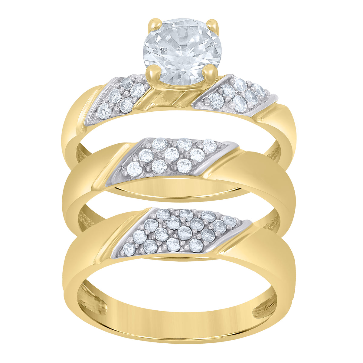 10K Two-tone Gold Cubic-Zirconia His & Hers Trio Ring Set