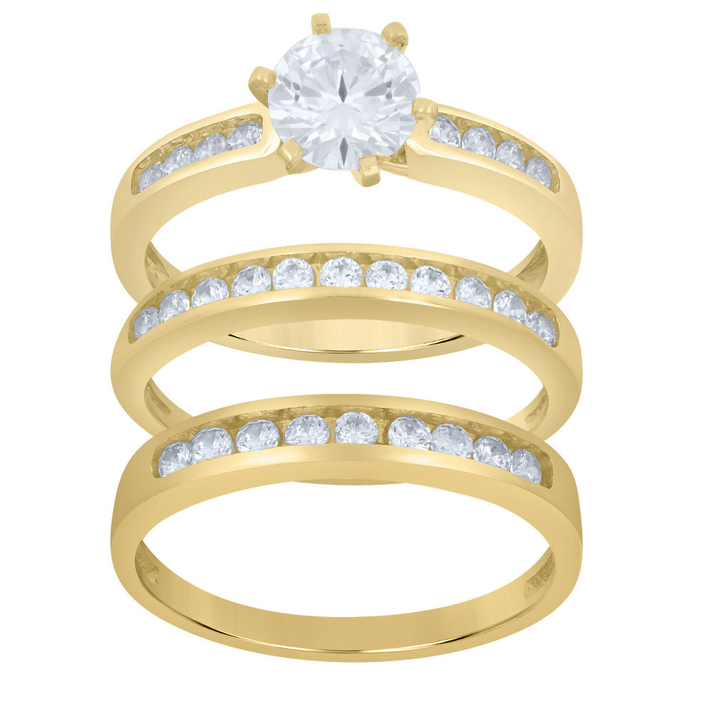 10K Yellow Gold Cubic-Zirconia His & Hers Trio Ring Set