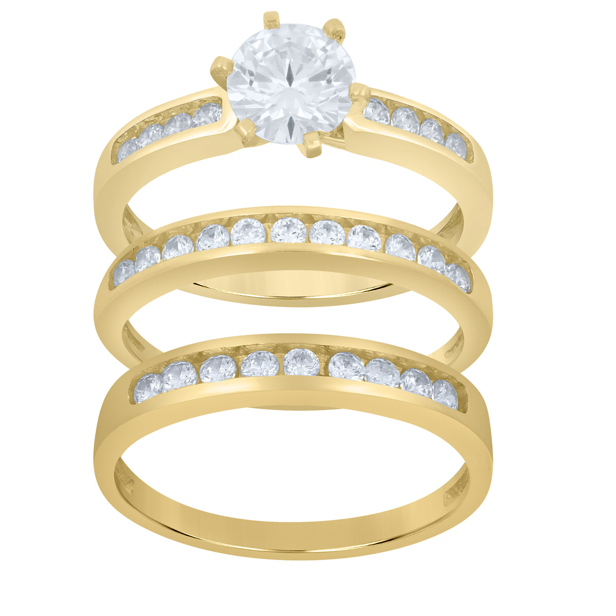 10K Yellow Gold Cubic-Zirconia His & Hers Trio Ring Set