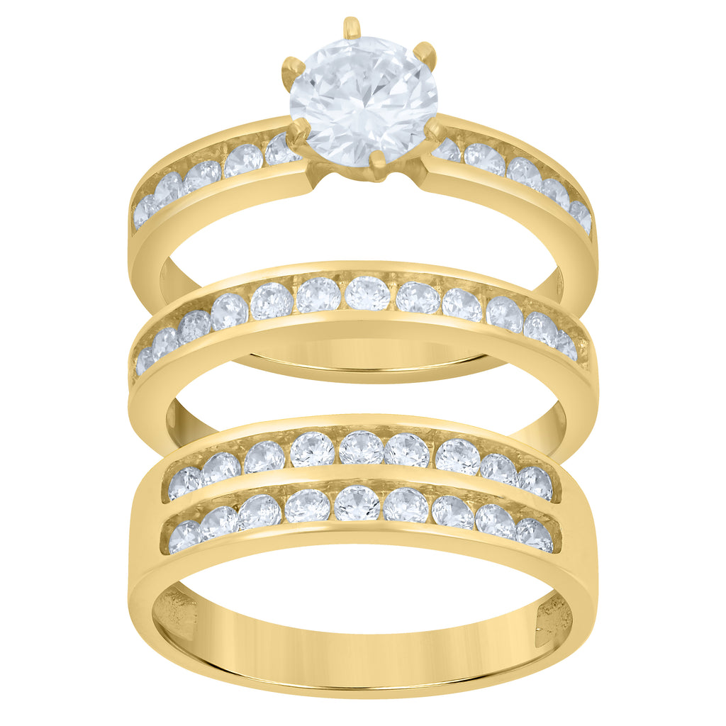 10K Yellow Gold Cubic-Zirconia His & Hers Trio Ring Set