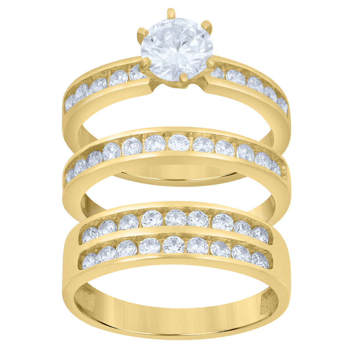 10K Yellow Gold Cubic-Zirconia His & Hers Trio Ring Set