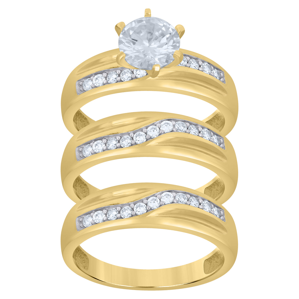 10K Two-tone Gold Cubic-Zirconia His & Hers Trio Ring Set