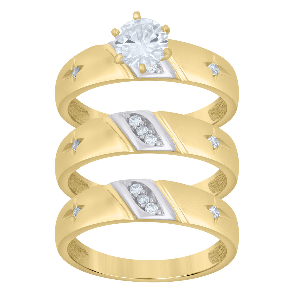 10K Two-tone Gold Cubic-Zirconia His & Hers Trio Ring Set