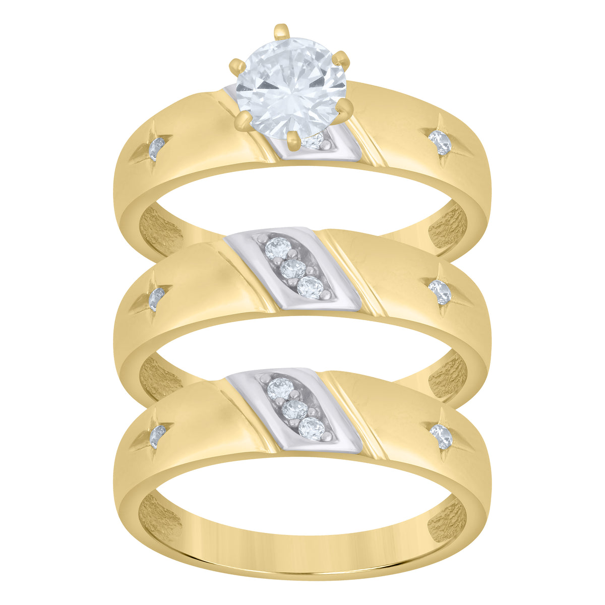 10K Two-tone Gold Cubic-Zirconia His & Hers Trio Ring Set