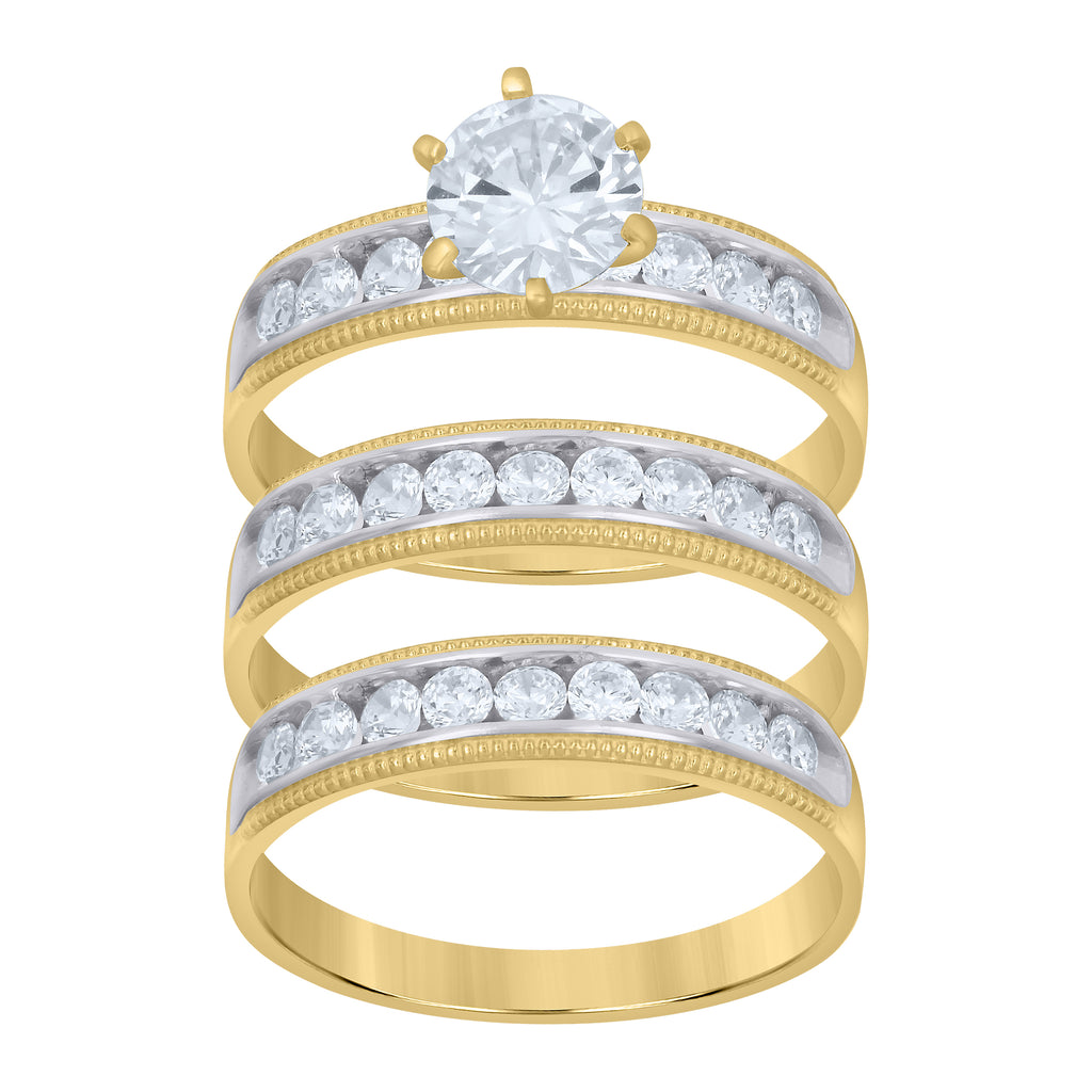 10K Two-tone Gold Cubic-Zirconia His & Hers Trio Ring Set