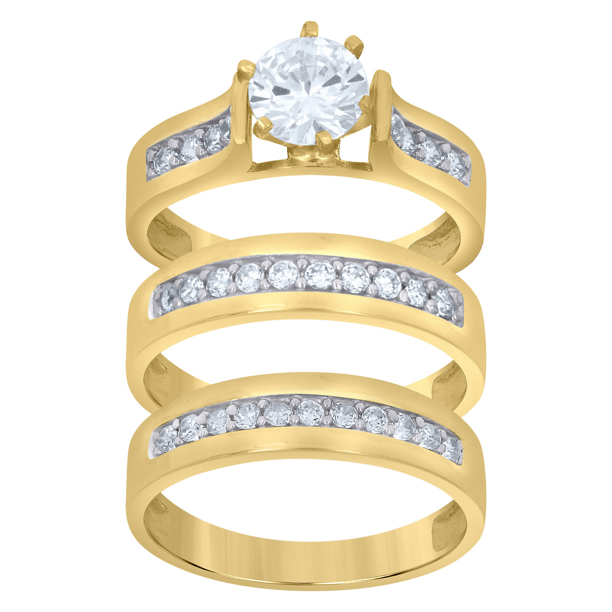 10K Two-tone Gold Cubic-Zirconia His & Hers Trio Ring Set