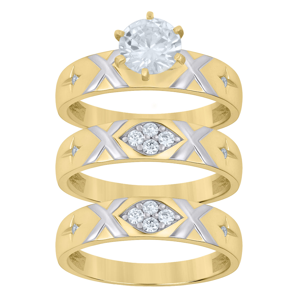10K Two-tone Gold Cubic-Zirconia His & Hers Trio Ring Set