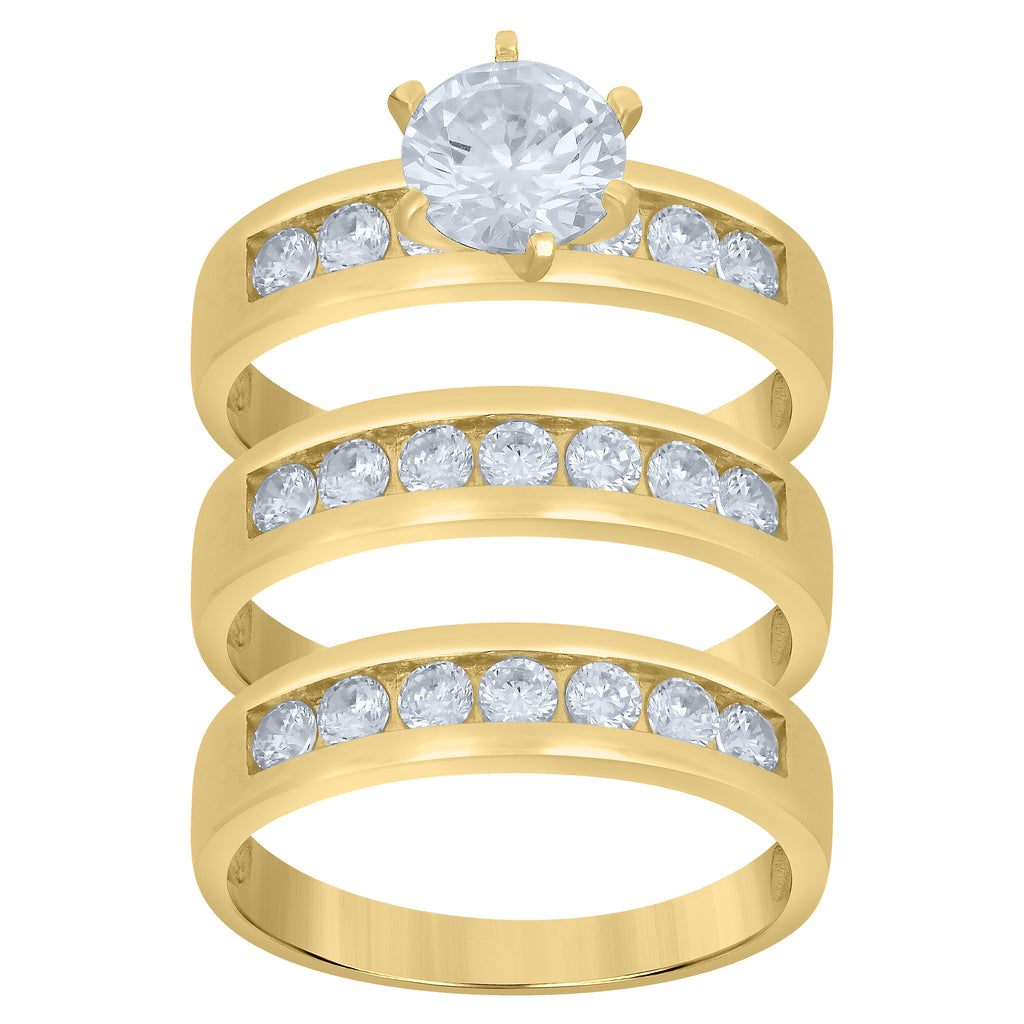 10K Yellow Gold Cubic-Zirconia His & Hers Trio Ring Set