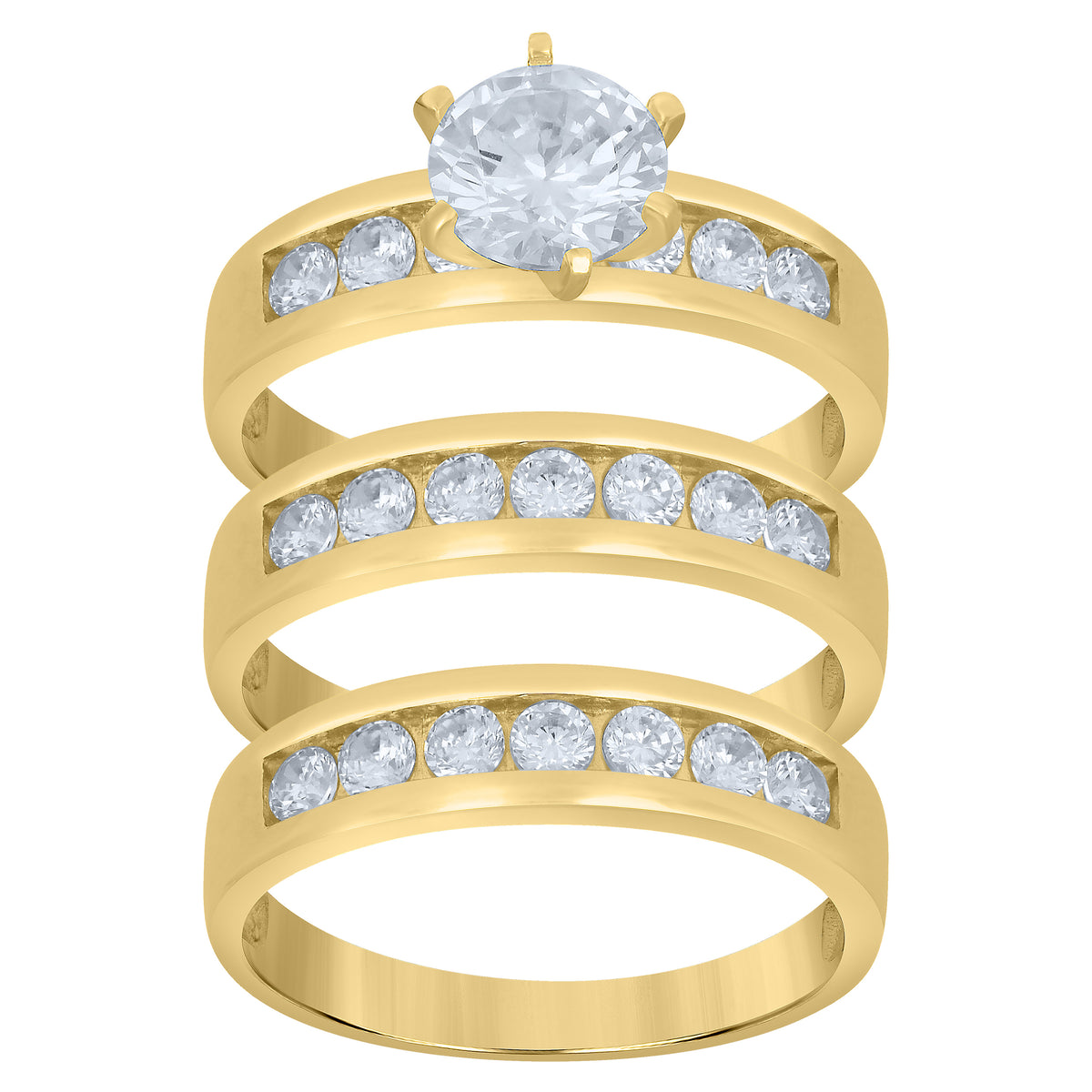 10K Yellow Gold Cubic-Zirconia His & Hers Trio Ring Set