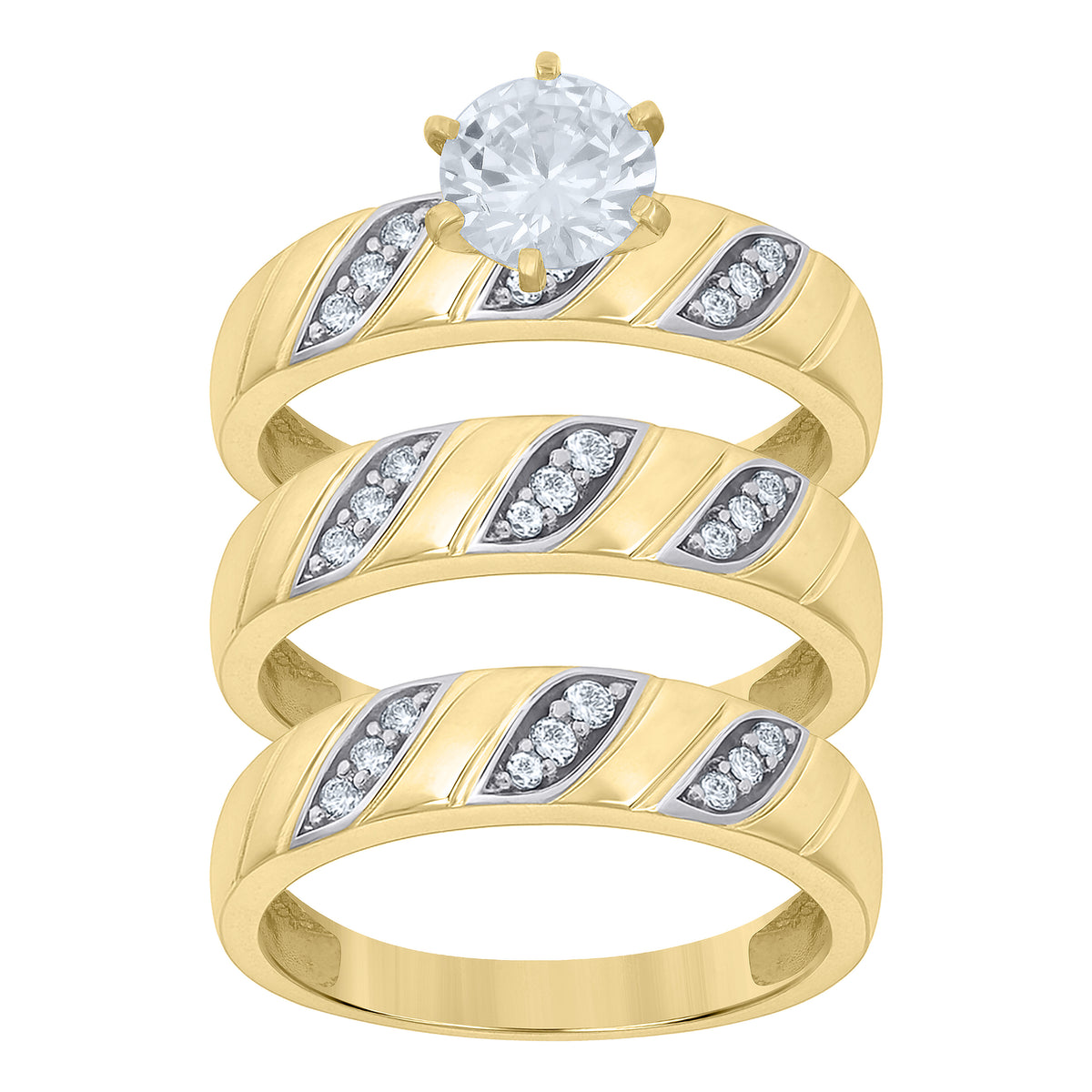 10K Two-tone Gold Cubic-Zirconia His & Hers Trio Ring Set