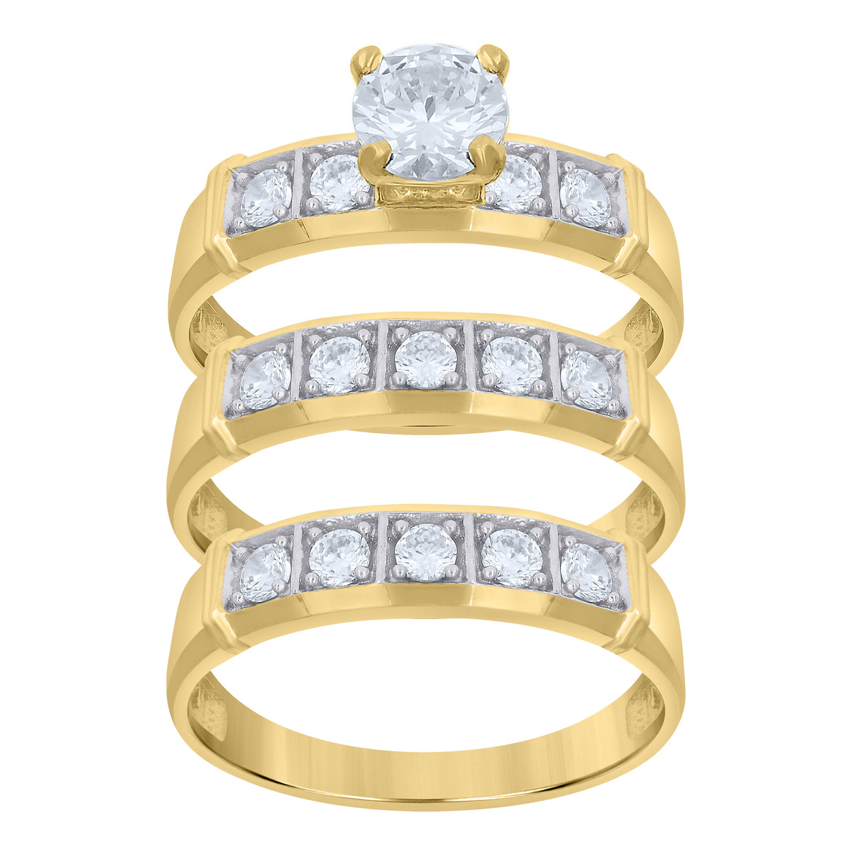 10K Two-tone Gold Cubic-Zirconia His & Hers Trio Ring Set