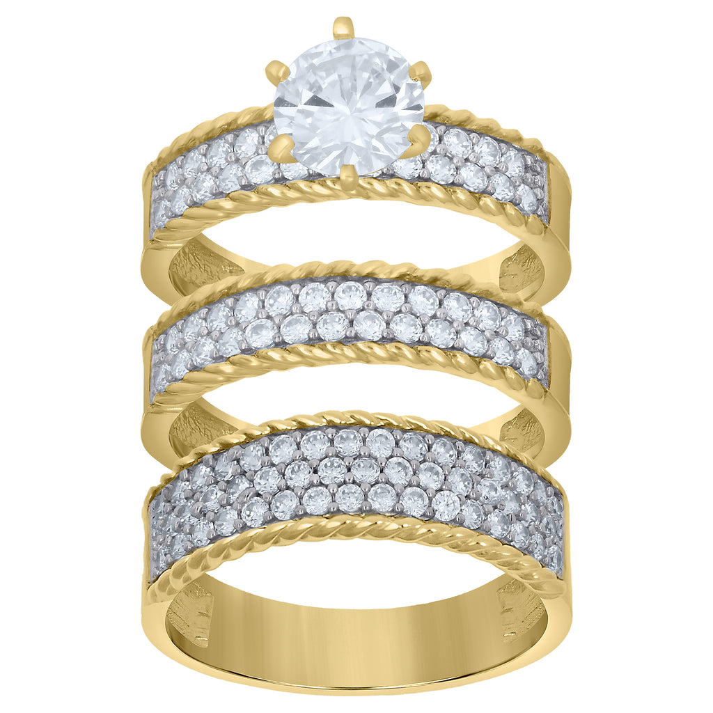 10K Two-tone Gold Cubic-Zirconia His & Hers Trio Ring Set