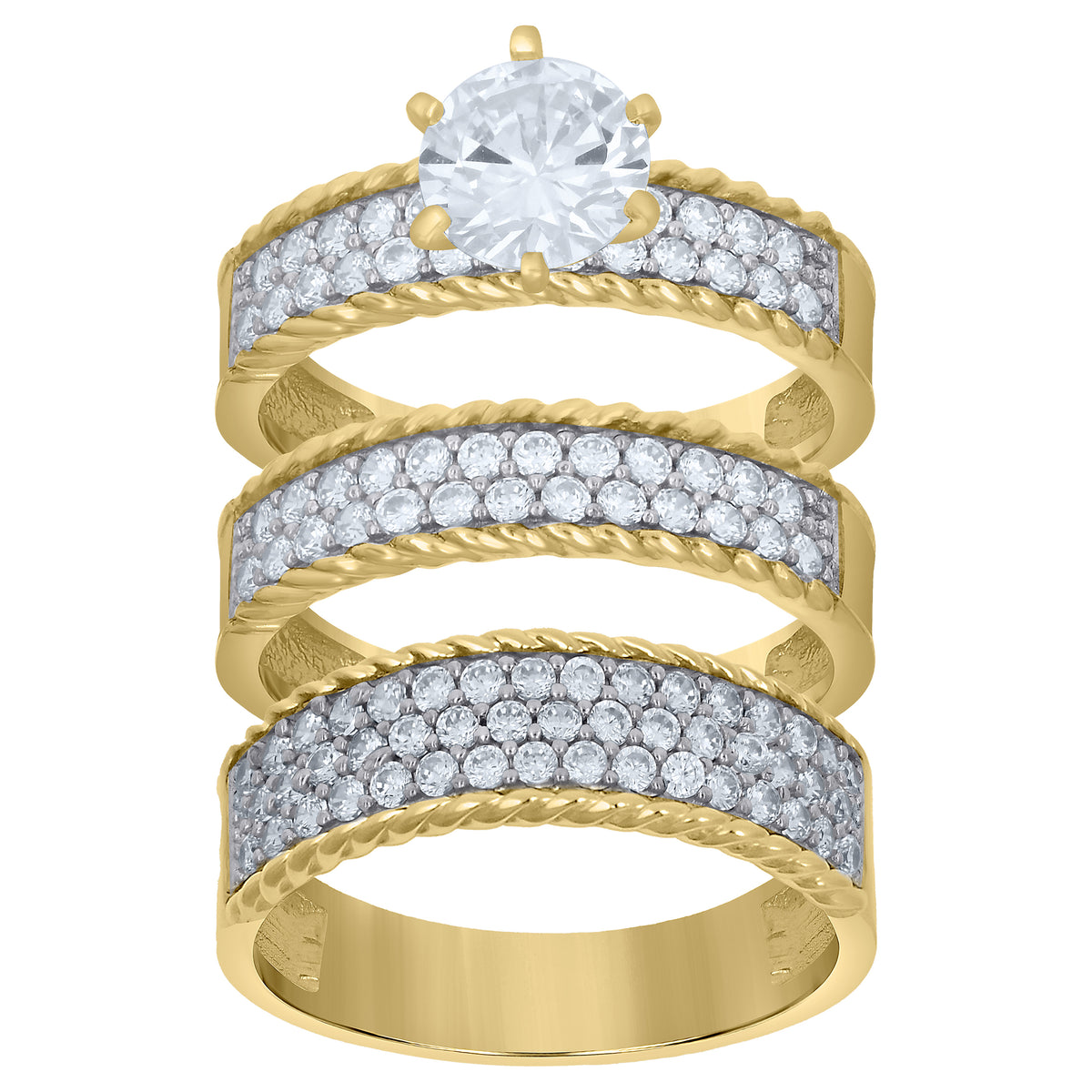 10K Two-tone Gold Cubic-Zirconia His & Hers Trio Ring Set