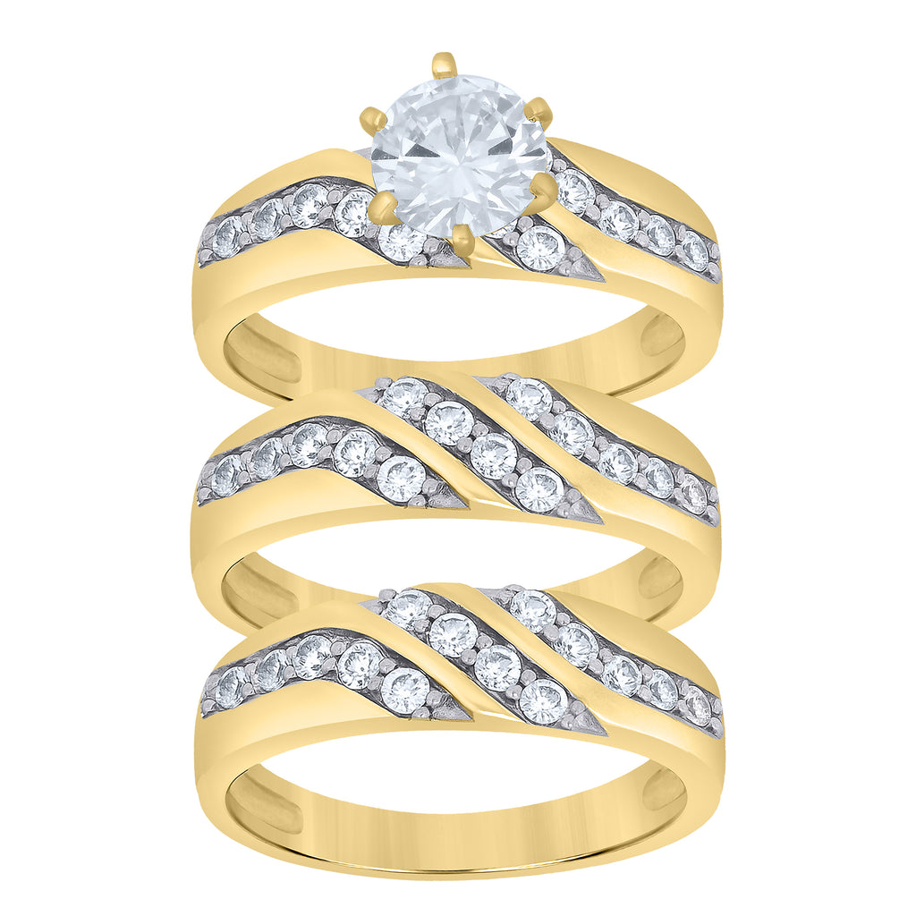 10K Two-tone Gold Cubic-Zirconia His & Hers Trio Ring Set