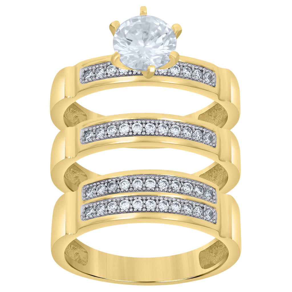 10K Two-tone Gold Cubic-Zirconia His & Hers Trio Ring Set