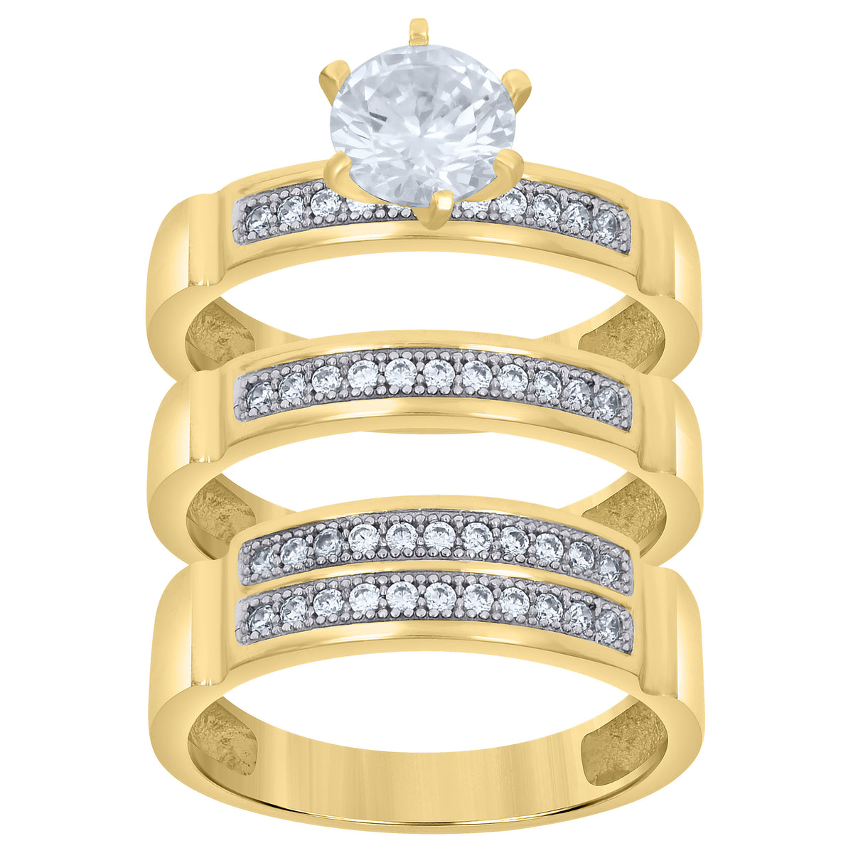 10K Two-tone Gold Cubic-Zirconia His & Hers Trio Ring Set