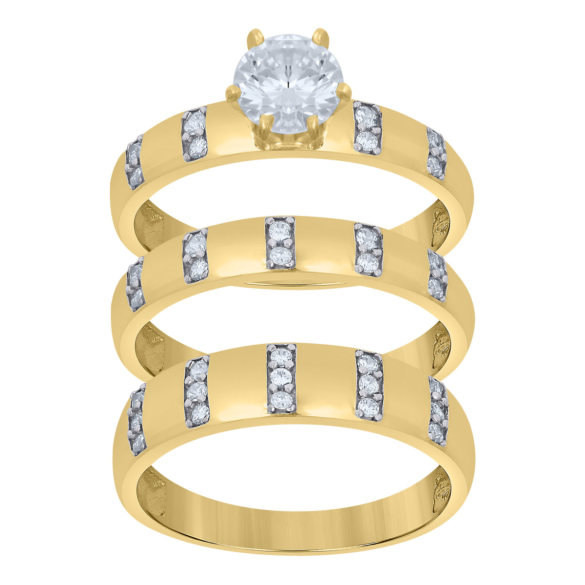 10K Two-tone Gold Cubic-Zirconia His & Hers Trio Ring Set