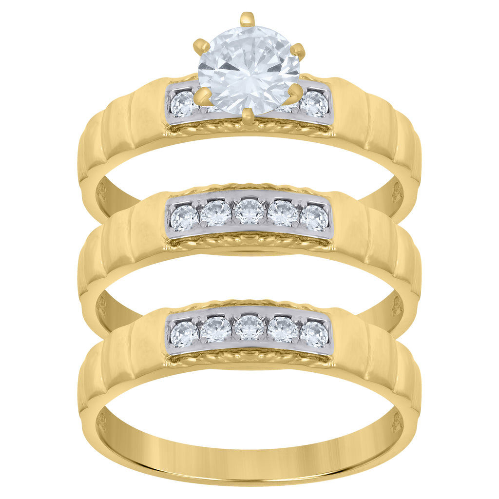 10K Two-tone Gold Cubic-Zirconia His & Hers Trio Ring Set