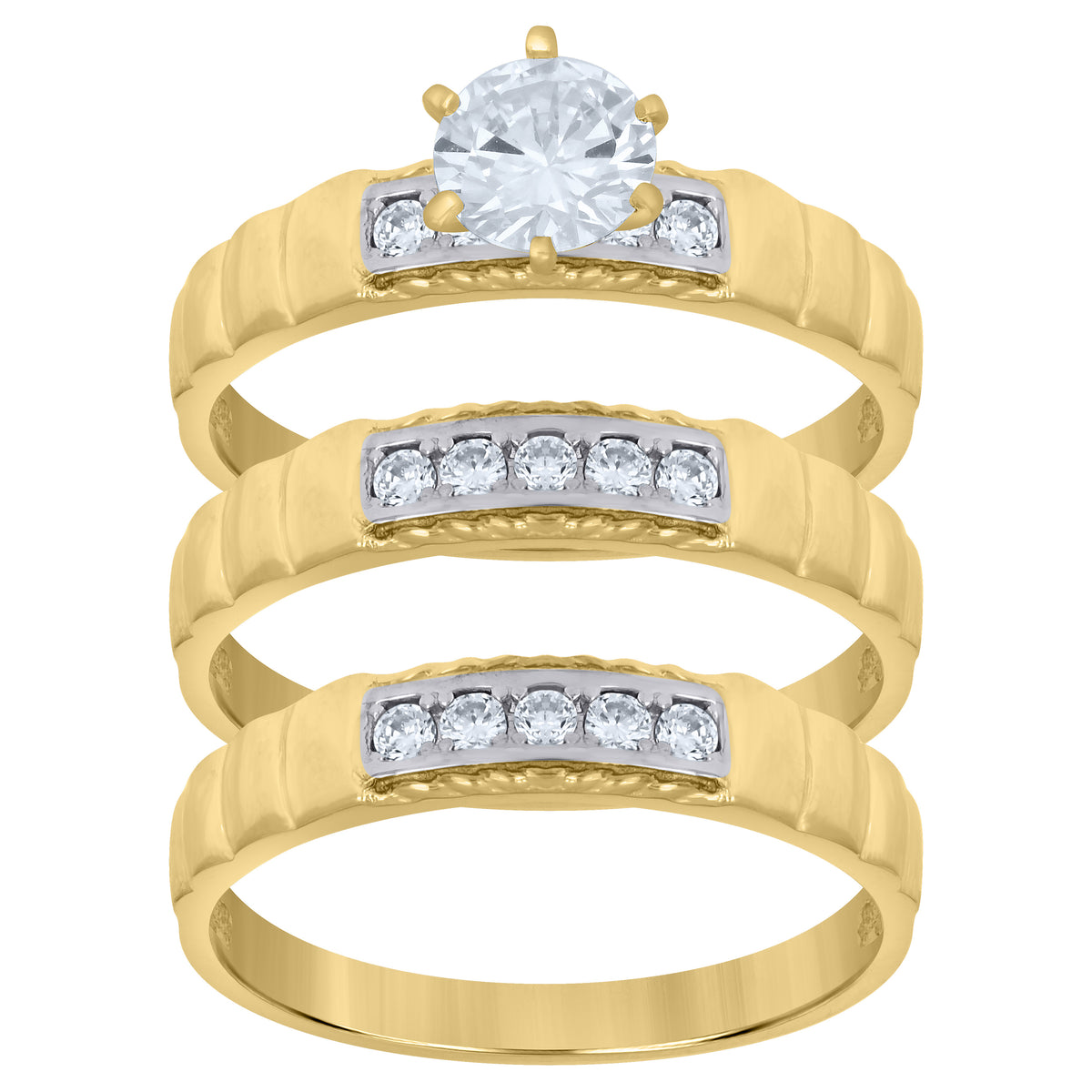 10K Two-tone Gold Cubic-Zirconia His & Hers Trio Ring Set