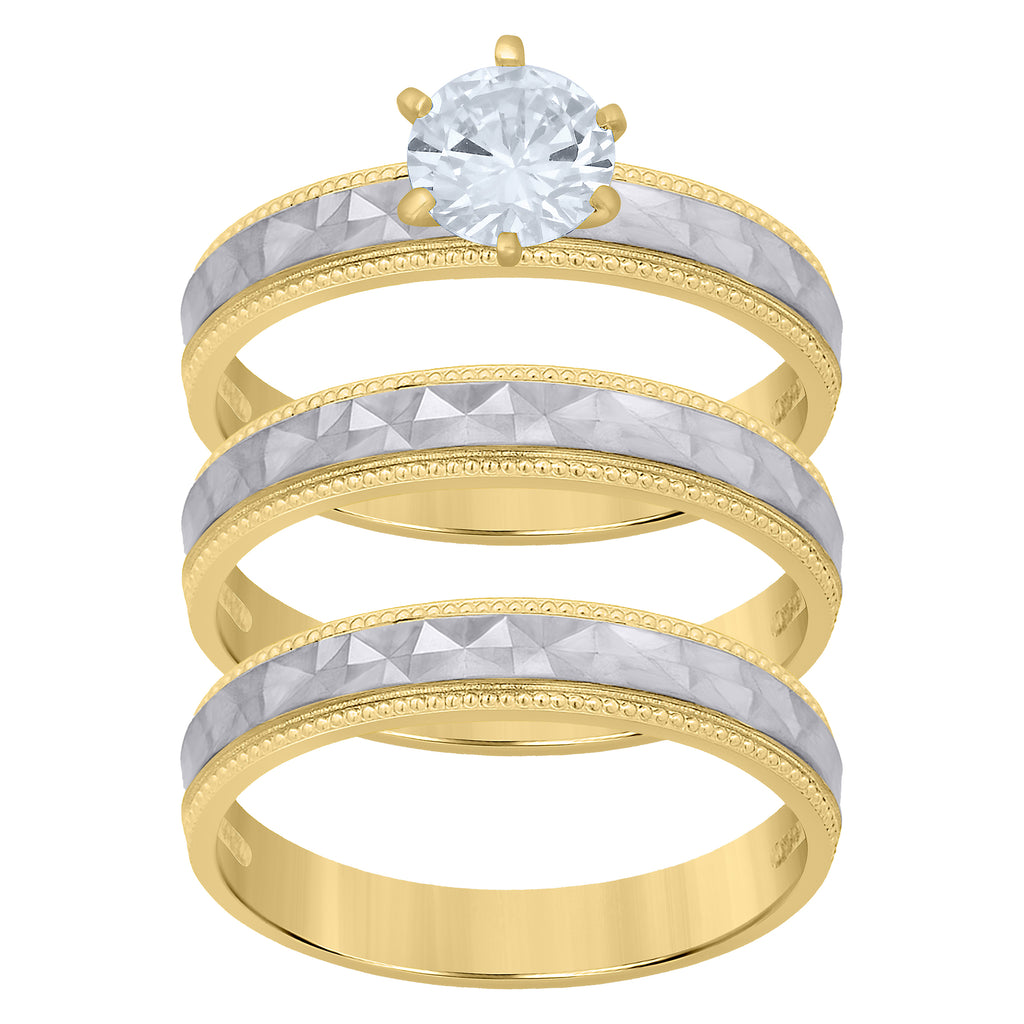 10K Two-tone Gold Cubic-Zirconia His & Hers Trio Ring Set