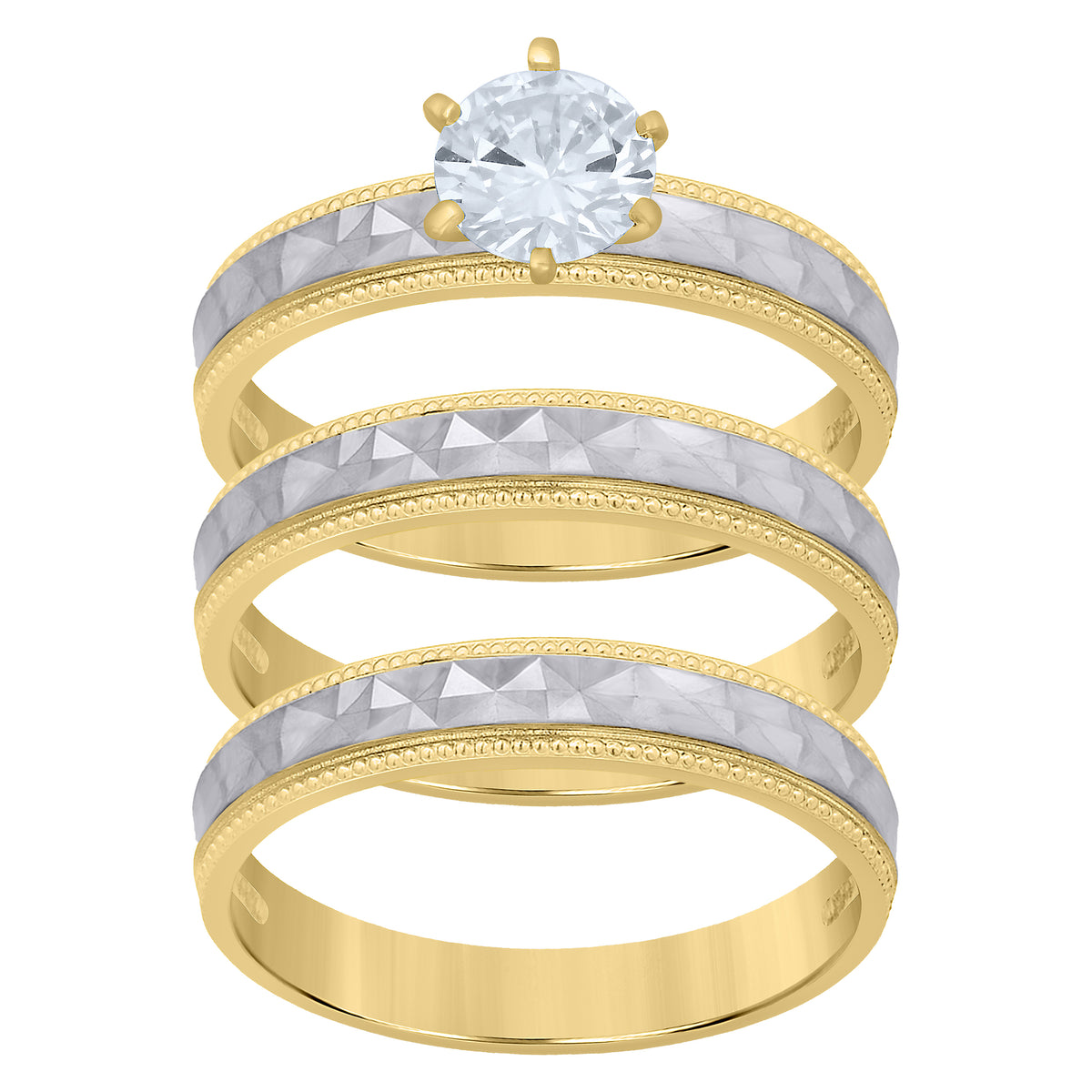 10K Two-tone Gold Cubic-Zirconia His & Hers Trio Ring Set
