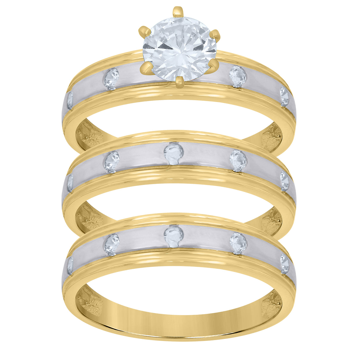 10K Two-tone Gold Cubic-Zirconia His & Hers Trio Ring Set