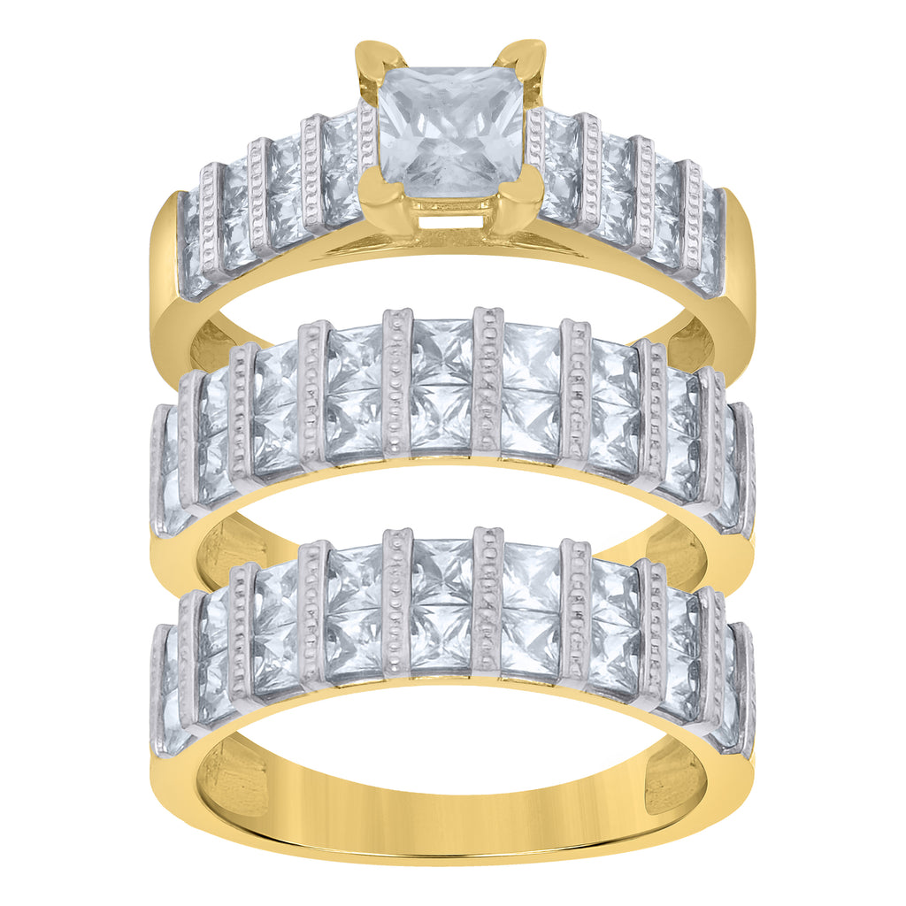 10K Two-tone Gold Princess-cut Cubic-Zirconia His & Hers Trio Ring Set