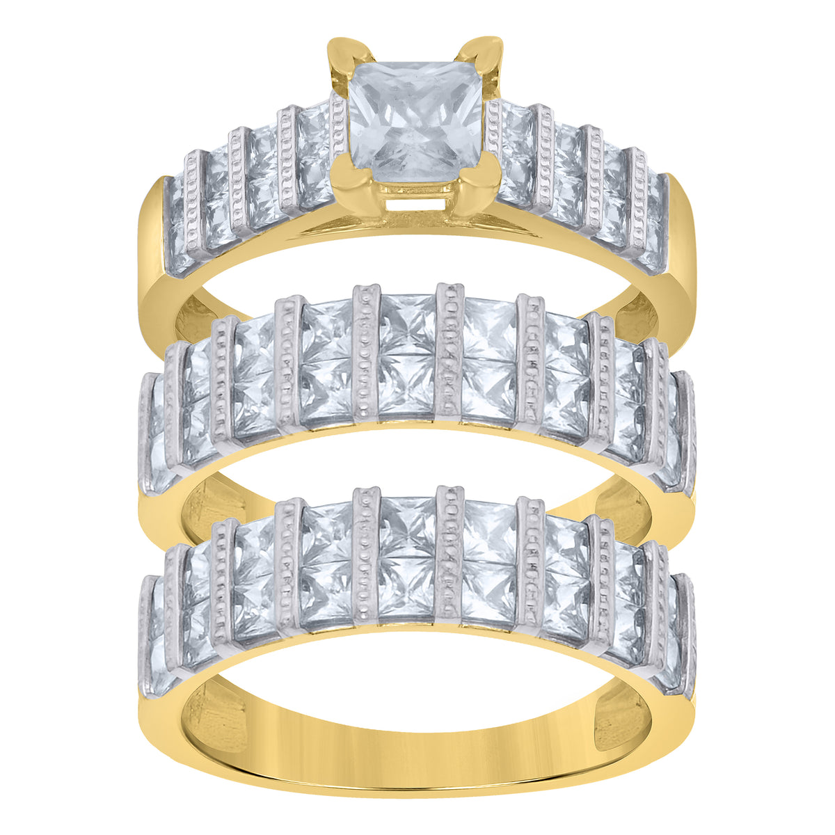 10K Two-tone Gold Princess-cut Cubic-Zirconia His & Hers Trio Ring Set