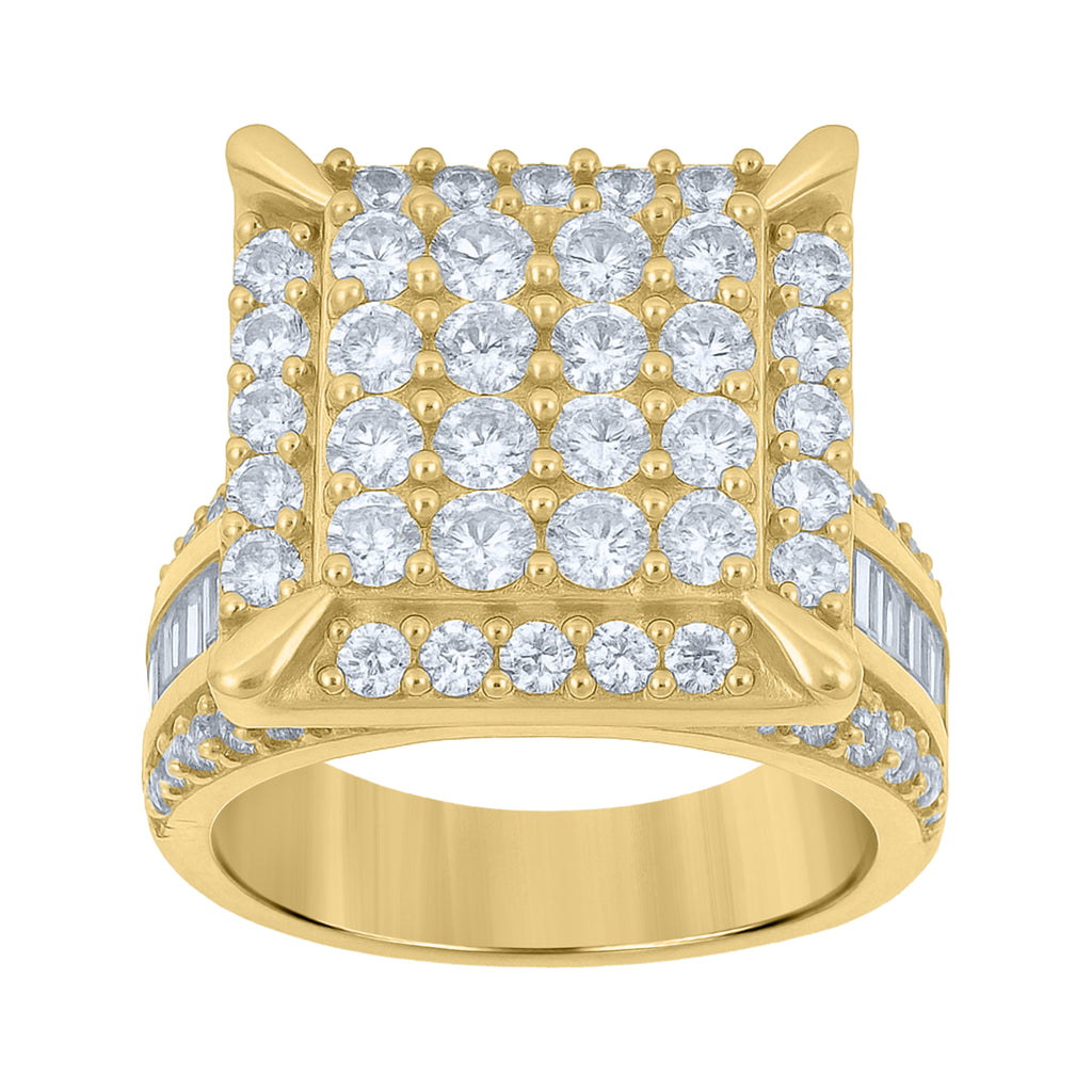 10K Yellow Gold Mens Baguette Cubic-Zirconia Square Head Pinky Ring