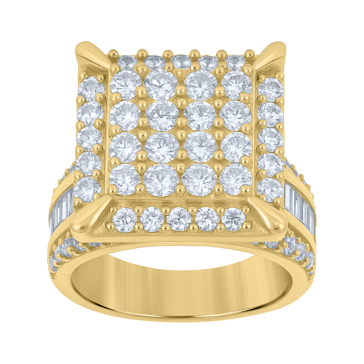 10K Yellow Gold Mens Baguette Cubic-Zirconia Square Head Pinky Ring