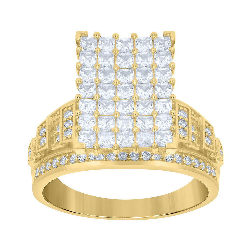 10K Yellow Gold Mens Princess-cut Cubic-Zirconia Square Head Pinky Ring