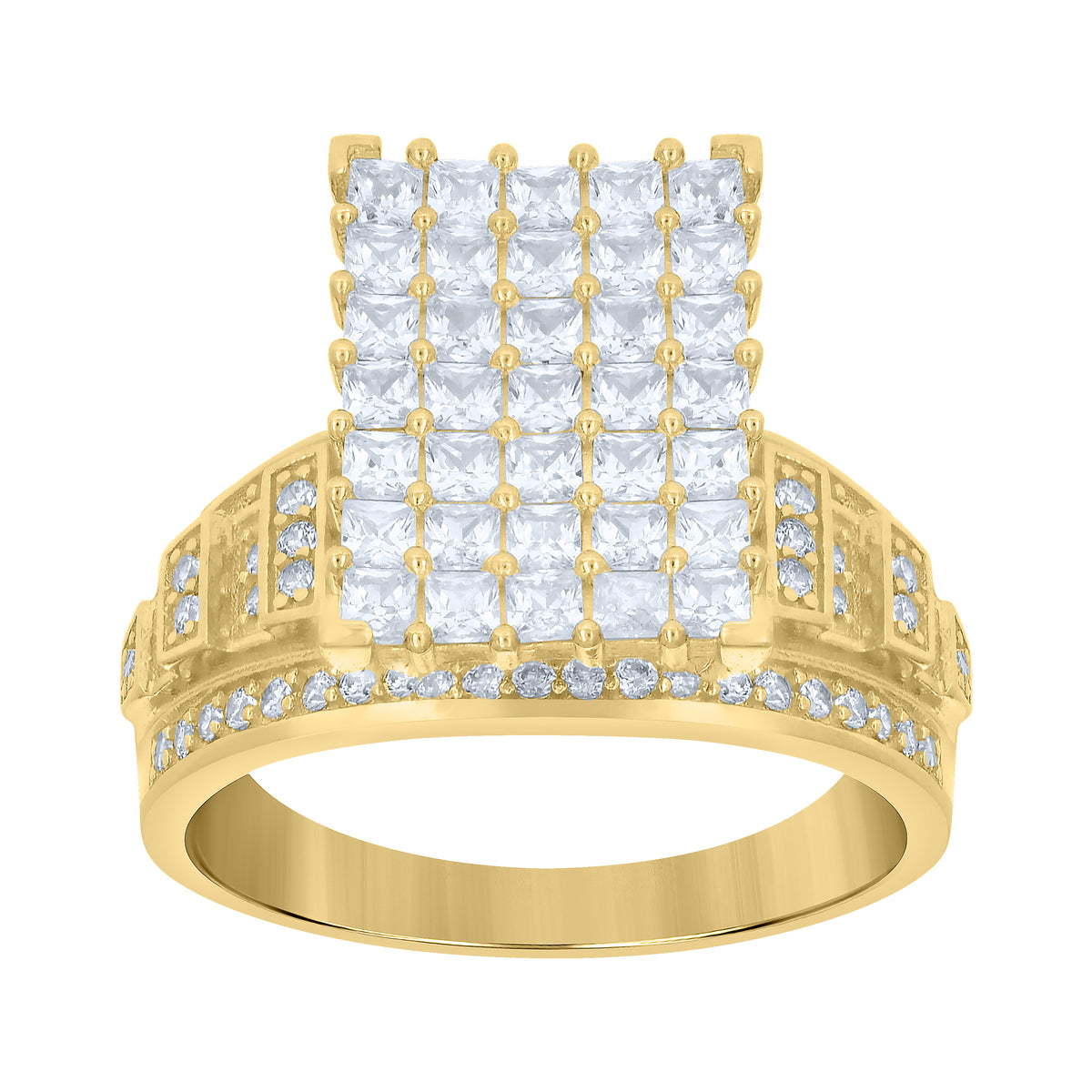 10K Yellow Gold Mens Princess-cut Cubic-Zirconia Square Head Pinky Ring