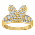 10K Yellow Gold Womens Baguette Cubic-Zirconia Butterfly Ring