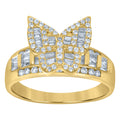 10K Yellow Gold Womens Baguette Cubic-Zirconia Butterfly Ring